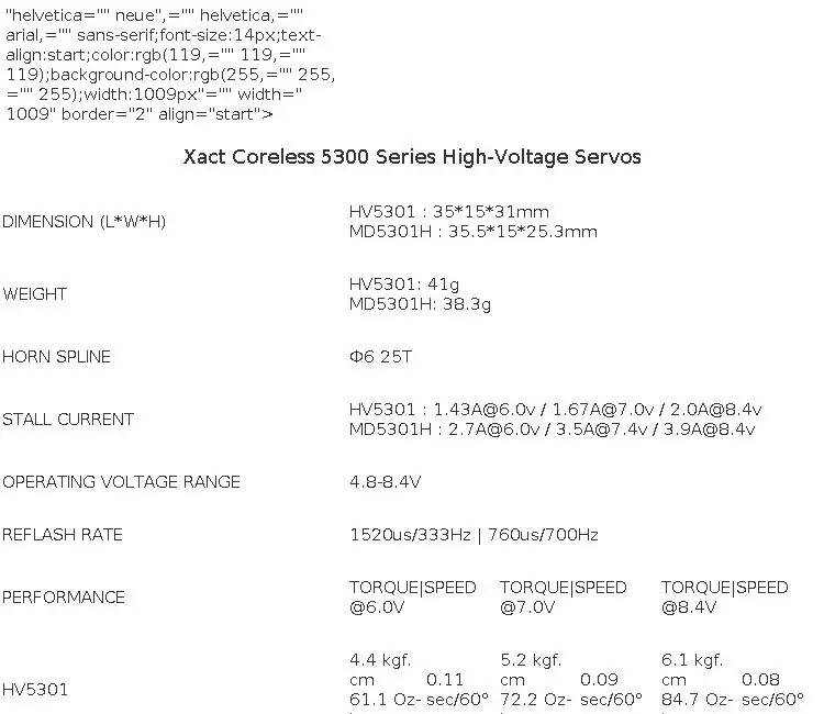 FrSky Corelss Xact 5300 Series Servos MIDI HV 8.4V Capable MD5301H MD5301HS
