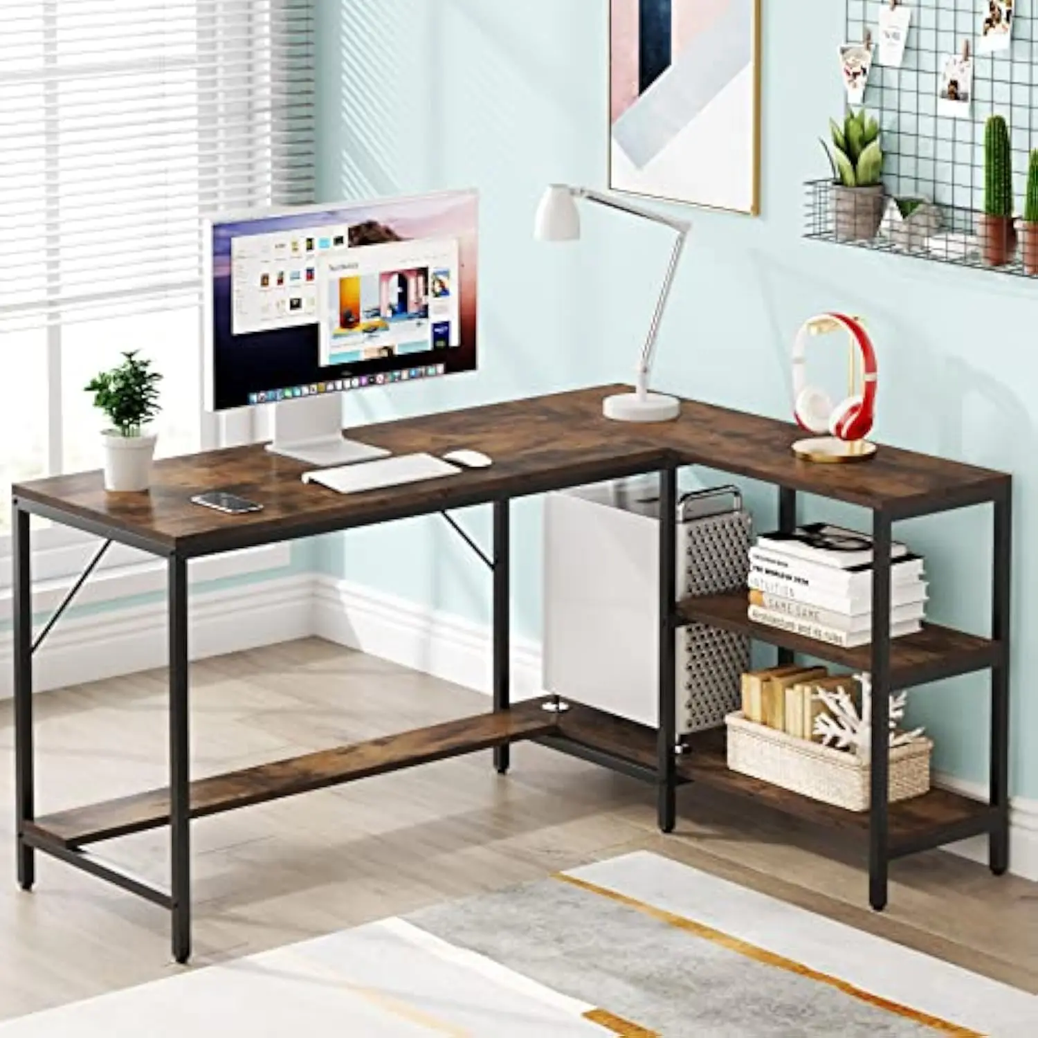 

Tribesigns L Shaped Desk with Storage Shelves, Reversible Computer Desk Gaming Desk for Home Office Workstation, Rustic Brown