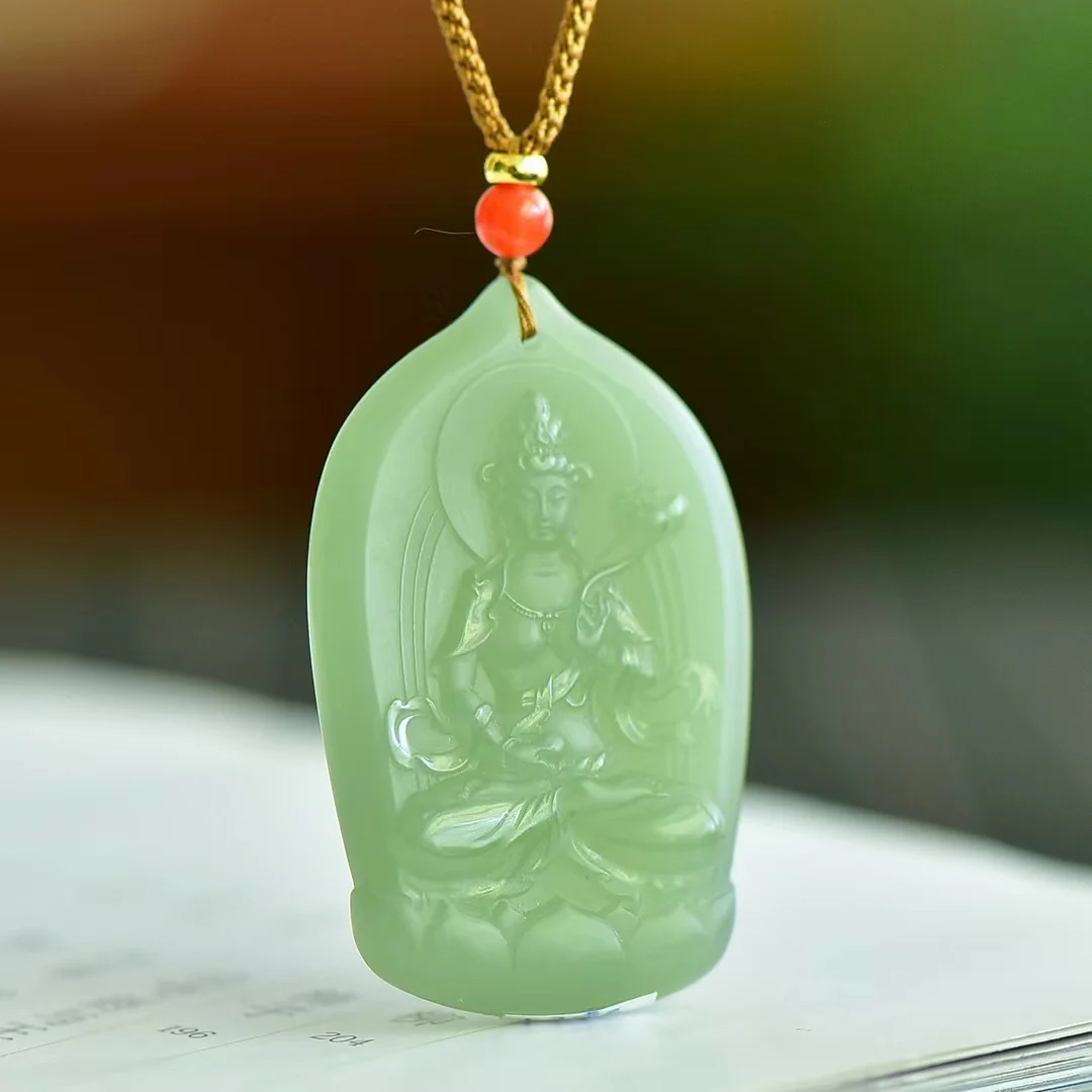 Natural Hetian Jade Jewelry Qinghai Material Lotus Blessing Pendant 1292#