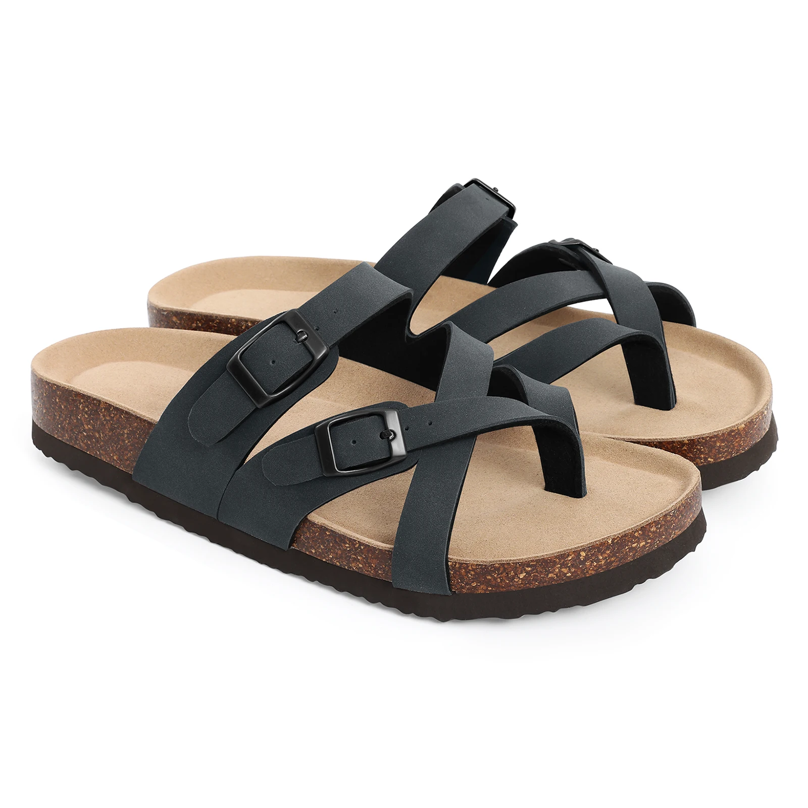 Smile Popcorn Criss Cross Three Strap Thong Sandals Double Buckle Cork Thong Flip Flops Women Summer Flat Beach Slides
