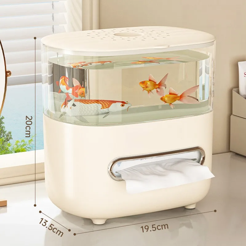

2 in 1 Tissue Box with Fish Tank Desktop Organizer Transparent Plastic Storage for Living Room Office and Desktop