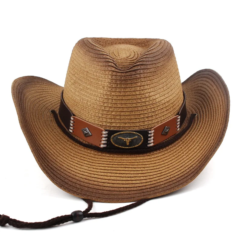 

New Unisex Cowboy Hat With A Curved Brim, Outdoor Straw Hat, European And American Retro Style Hat