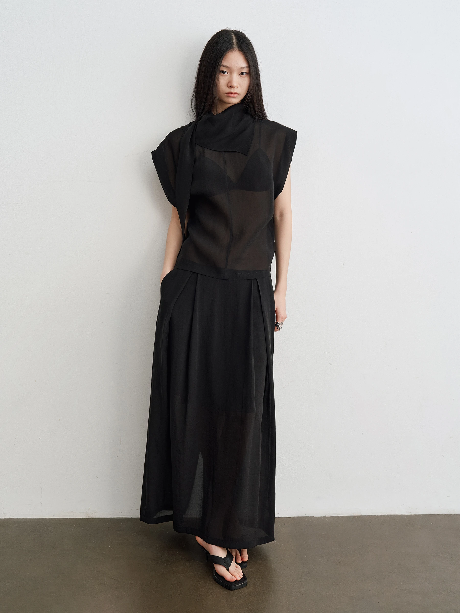 

SHKUCO Transparent Sleeveless Vest Loose Comfortable Half Skirt Set Slimming Two Piece Long Dress Fashionable Women's Ensemble