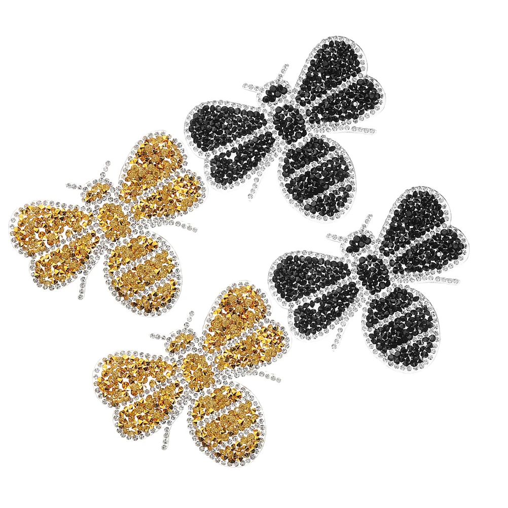 

4Pcs Rhinestone Bee Patches Embroidered Iron on Decorative Appliques for Clothes Shoes Bags Bee Patches Iron on