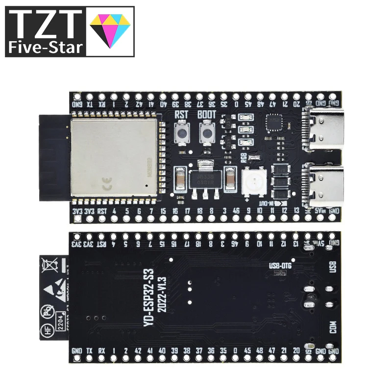TZT-ESP32-S3-DevKitC-1 WiFi compatible con Bluetooth, placa de desarrollo de malla BLE 5,0, ESP32, módulo inalámbrico N16R8, ESP32-S3