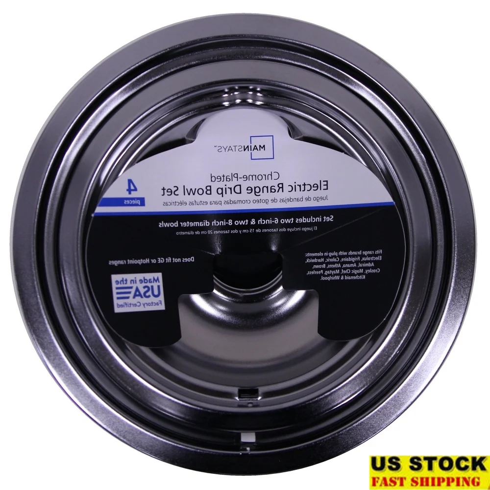 

Chrome Drip Pans Set of 4 Heavy Duty Amana Frigidaire Maytag Whirlpool Easy Clean Cooktop Accessories