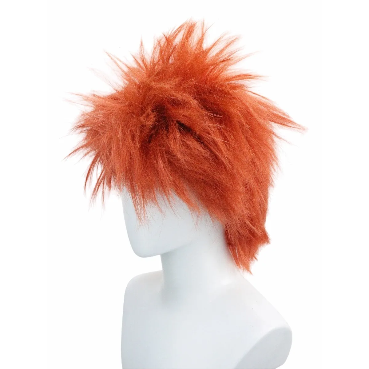 Orange-rote, unordentliche, stachelige, flauschige, kurze synthetische Perücke, Unisex, für Anime, Halloween, Party, lustiges Cosplay-Kostüm, Haarteil – Detail 3
