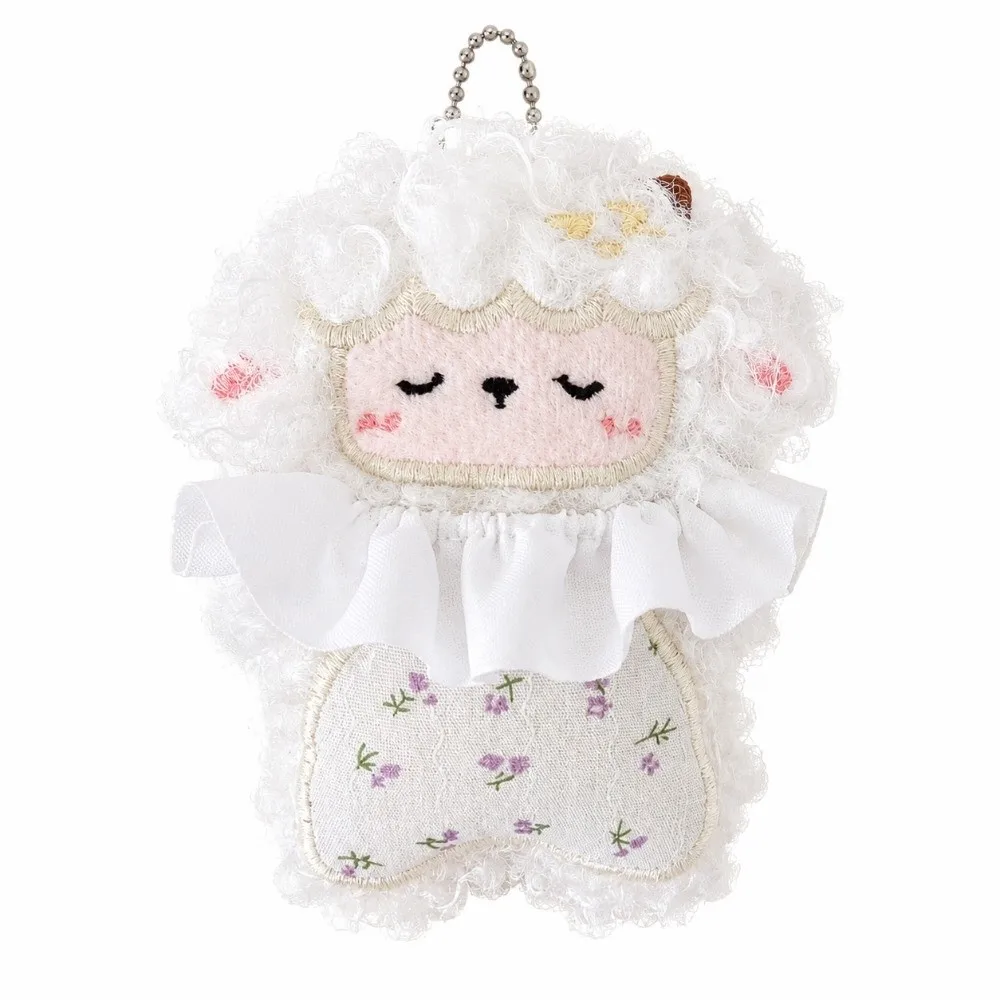 Zodiac Goat Curly-Haired Sheep Keychain Bag Charm Soft Stuffed Plush Sheep Doll Pendant Floral Ruffle Collar