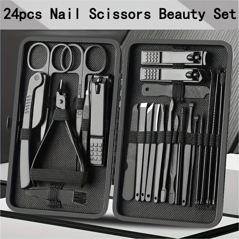

24-Pc Precision Manicure & Pedicure Tool Set - Professional Grooming Kit with Travel Case, Modern Nail Care, Formaldehyde-Free