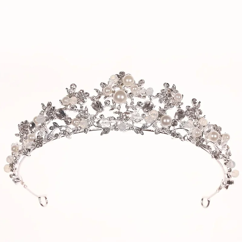 Silver Color Crystal Pearl Tiaras And Crowns Headband Rhinestone Hairband Bride Hair Accessories Women Wedding Hair Jewelry image 6
