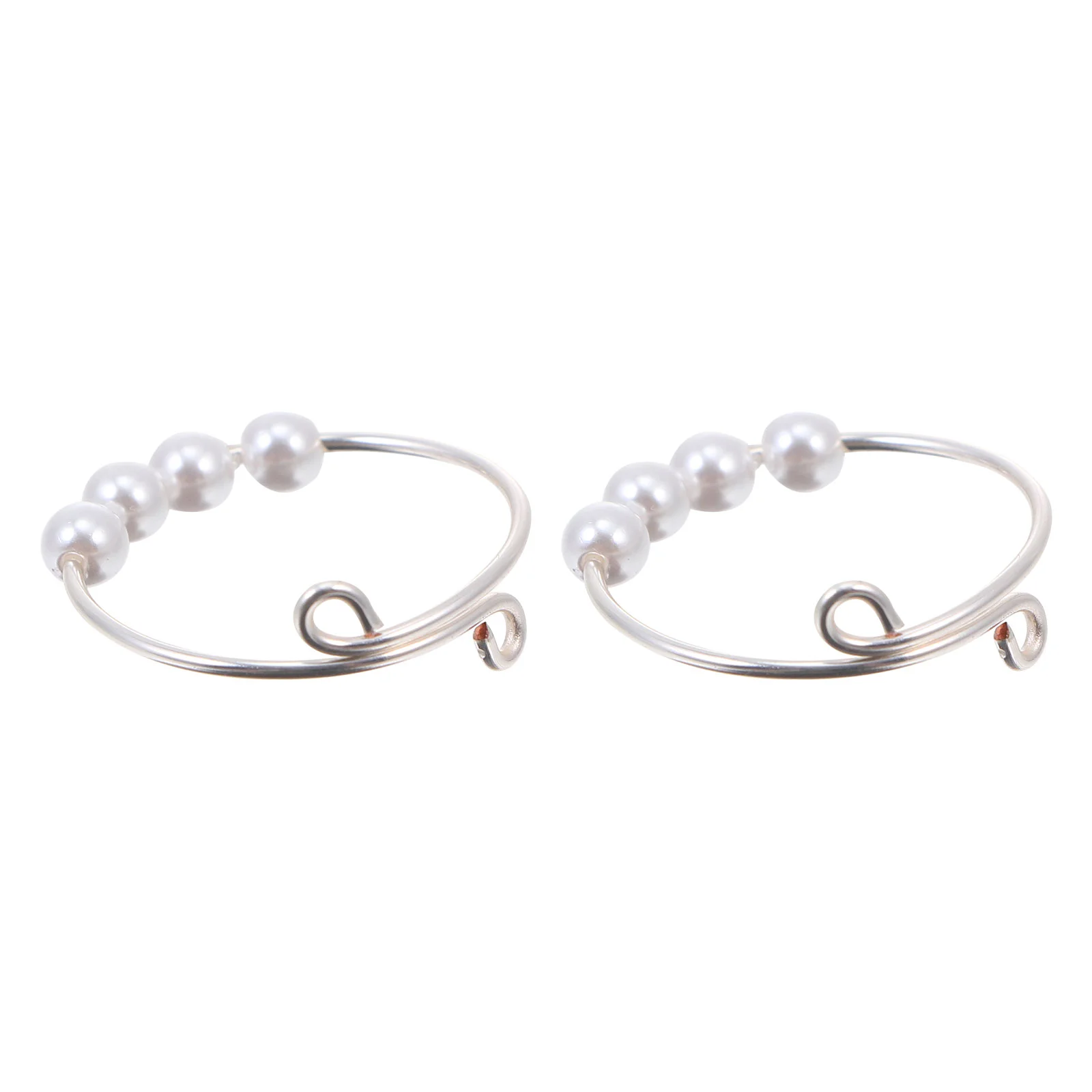 2 Pcs Pearl Anxiety Fidget Rings Women Depression Fashionable Relief Reduce Decorative Beads Sterling Silver Miss