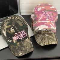 Retro Letter Embroidery Baseball Cap Camouflage Jungle Tactics Large Circumference Sun-Shading Cap Women Adjustable Visor Caps