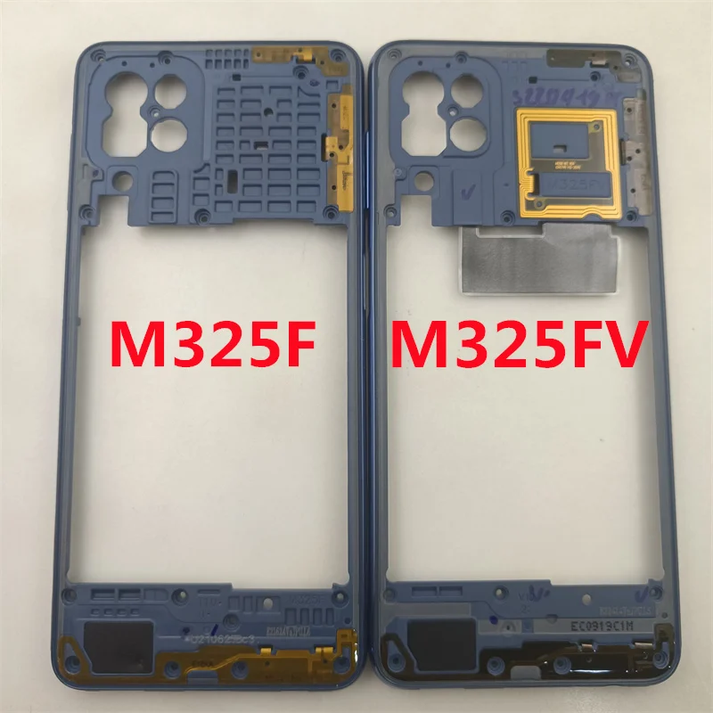 For Samsung Galaxy M32 4G M325F M325FV Middle Frame Bezel Faceplate Rear Frame With Power Volume button Replace