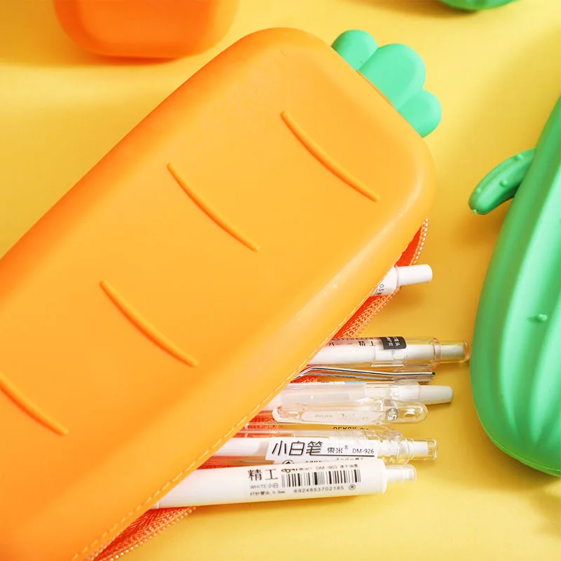 Stationery Creative Cartoon Carrot Soft Silicone Pencil Case Student Cute Pencil Stationery Storage Pencil Case Thickening