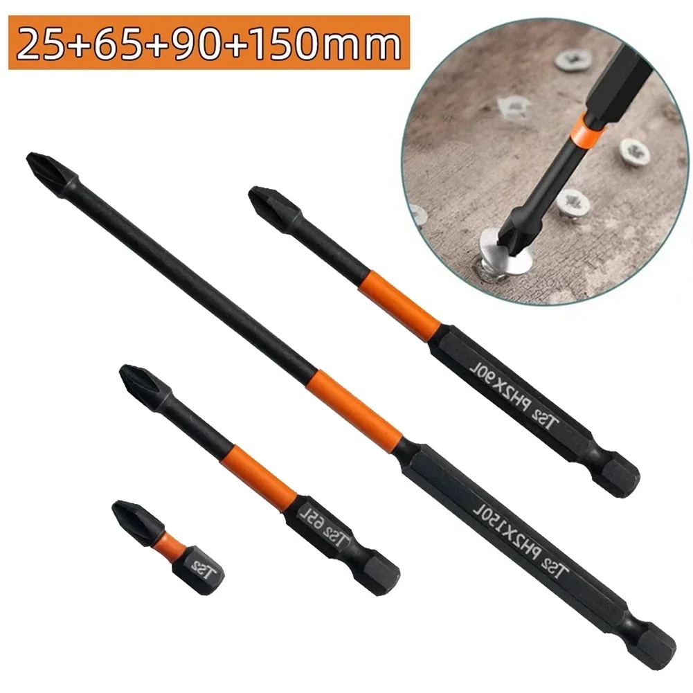 4pcs Strong Magnetic Batch Head PH2 Cross Screwdriver Set Impact Drill Bit Screw Alloy Steel Non-slip Cross Screwdriver 25-150mm