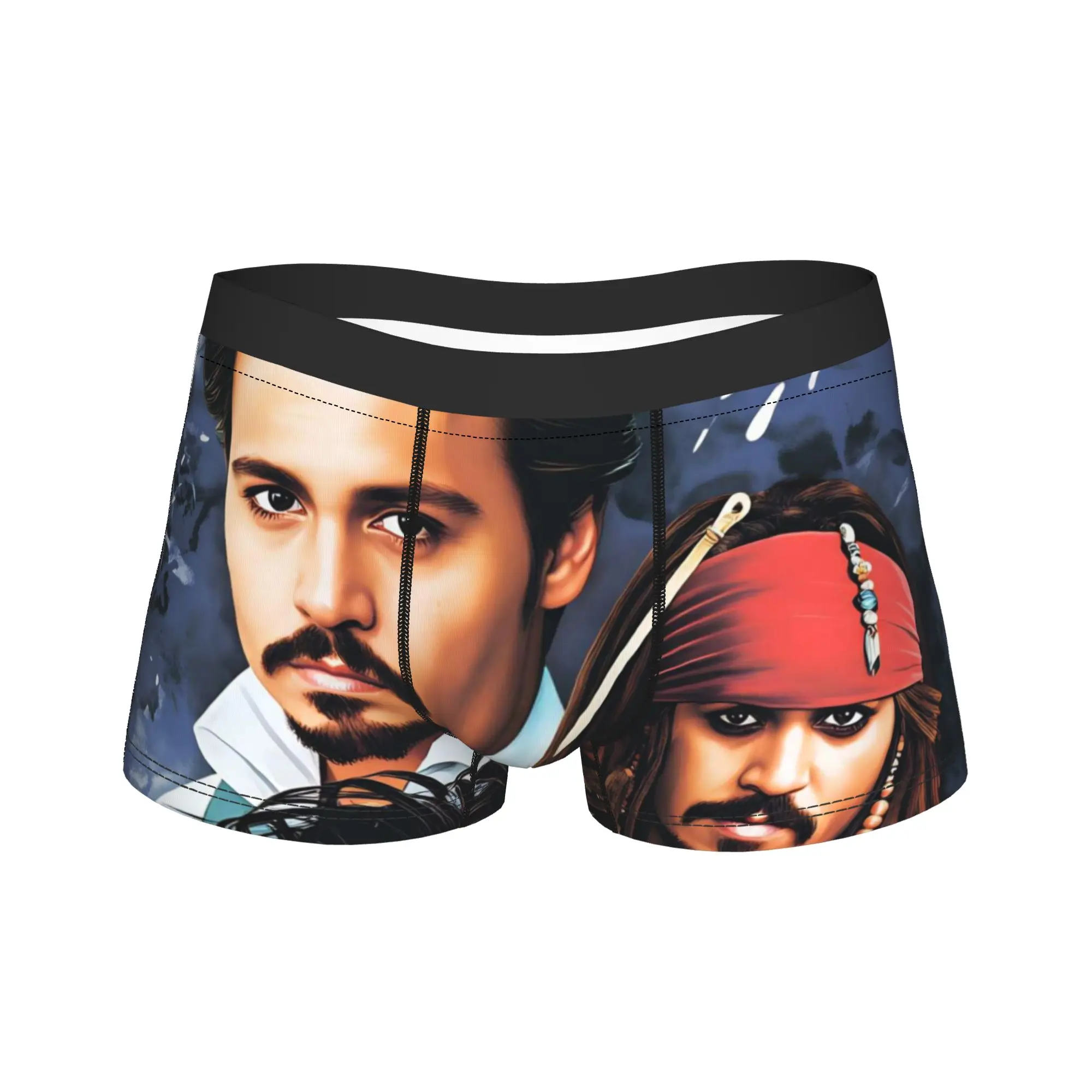 Johnny Depp Collage Trunk  3D Pouch Underwear Quality Custom Shorts Briefs Elastic Men's Underpants Plus Size