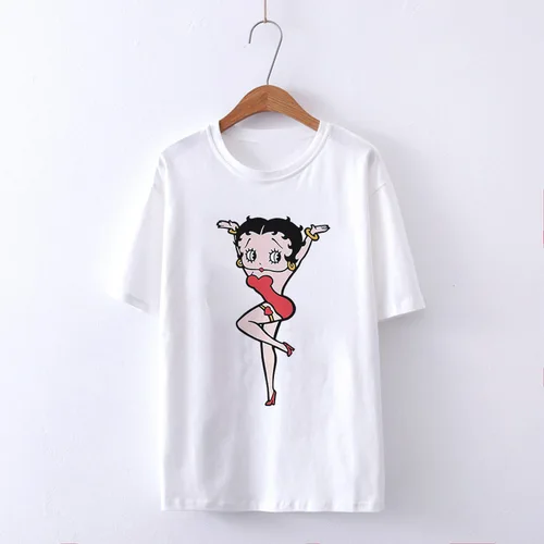 Imagen 2 del producto Camiseta con estampado de chica Sexy para mujer, ropa informal de manga corta con cuello redondo, ropa estética, camisetas gráficas