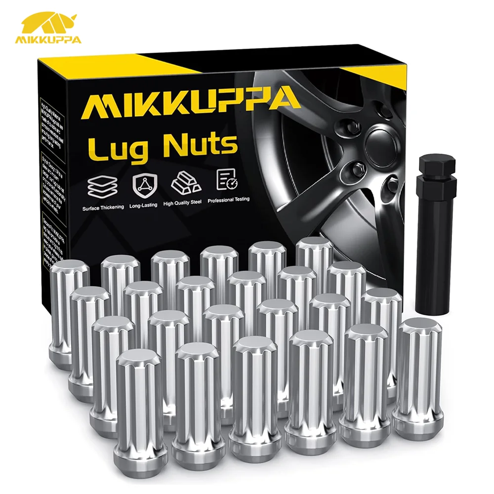 MIKKUPPA 24pcs M14x1.5 Lug Nuts Alloy Steel Fully Threaded Acorn Seat 7 Spline Wheel Nut Set with Key for Pickup Truck SUV Wheel
