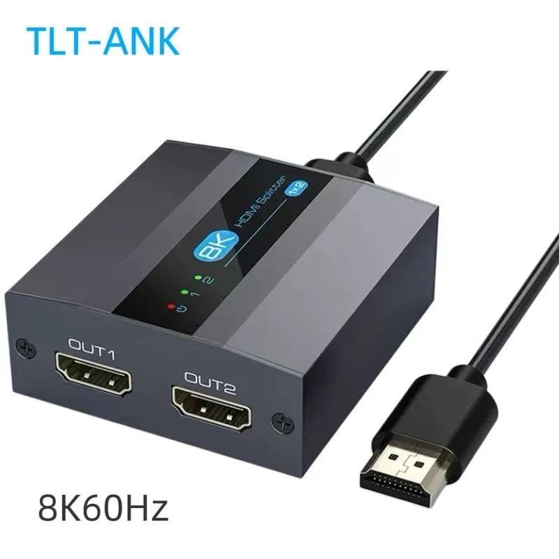 8K HDMI Splitter 1 In 2 Out HDMI 2.1 Splitter 8K@60Hz Support Auto/Copy EDID 1x2 HDMI Distribution for TV Projector Monitor