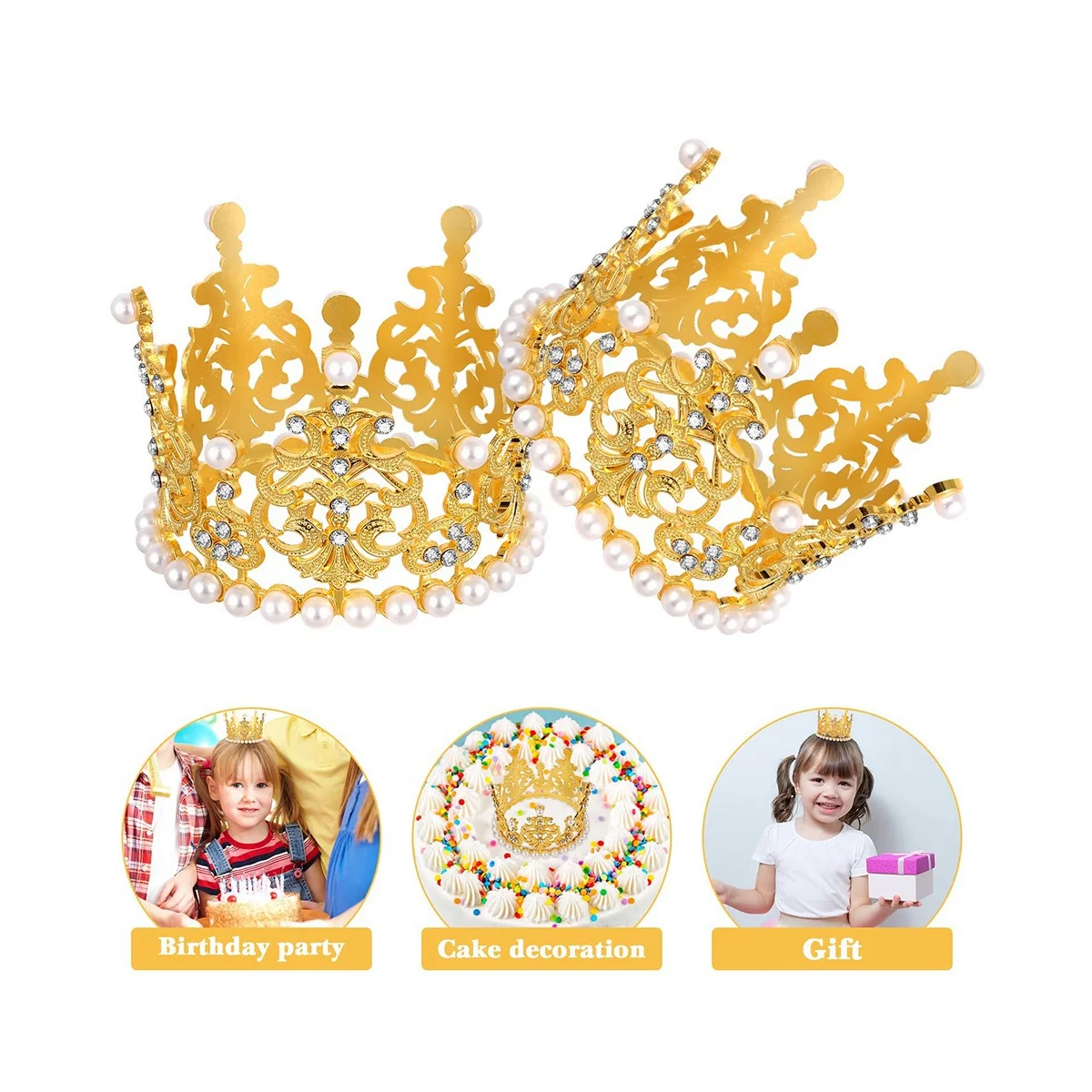 Mini Couronne de Décoration de Gâteau, 2 Pièces, Diadème de Reine en Strass, Perles, pour ixd'Anniversaire et de Mariage