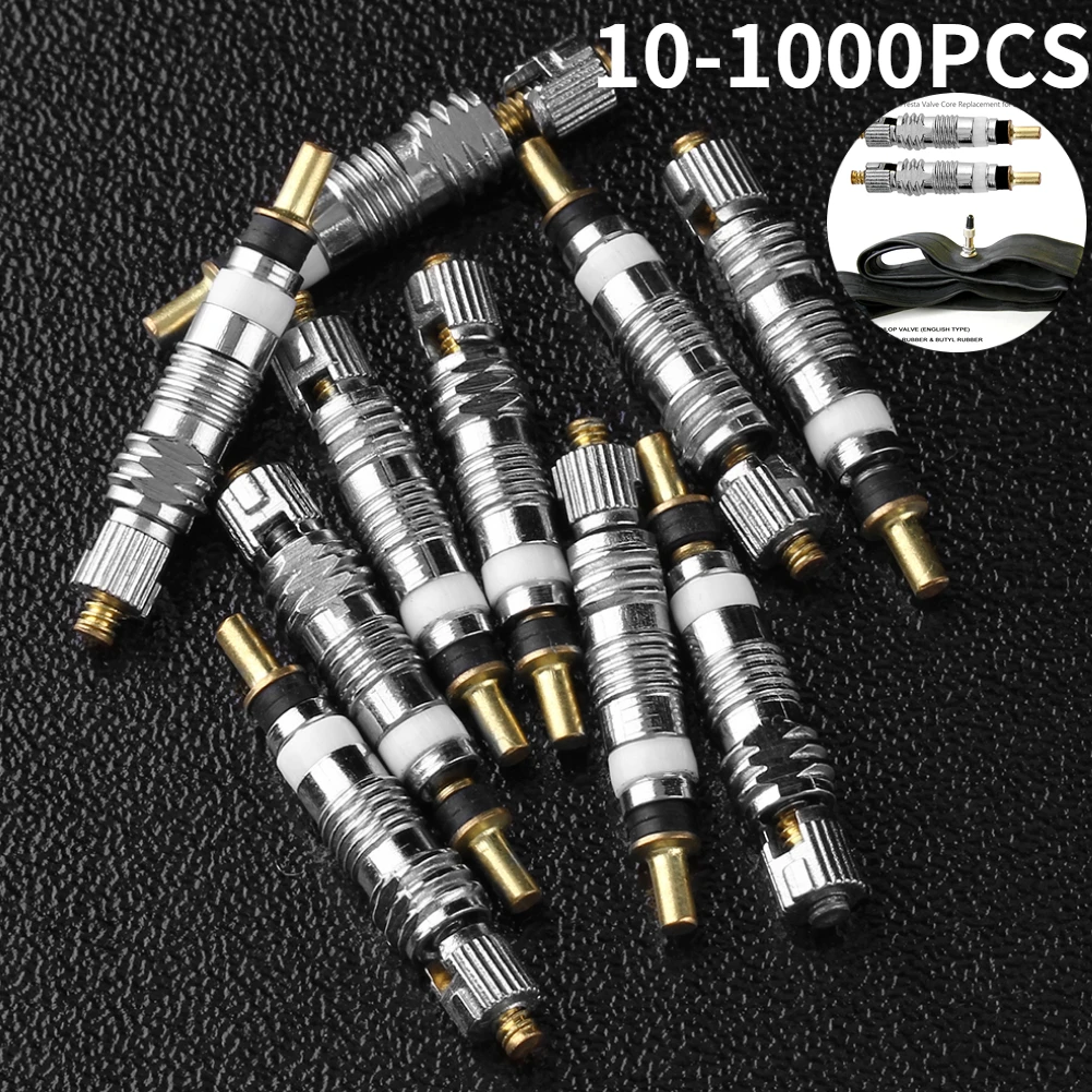 10-1000Pcs Silver Bicycle Replacement Valve Core Stem Presta Detachable Tyre Valve Core For Tubeless MTB Road Bike Bike