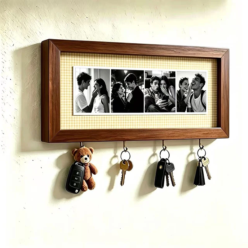 Creative Couple Photo Strip Frame With Key Hooks Wall Mounted Picture Frame Vintage Wooden Frame Rectangle Wooden Picture Frame