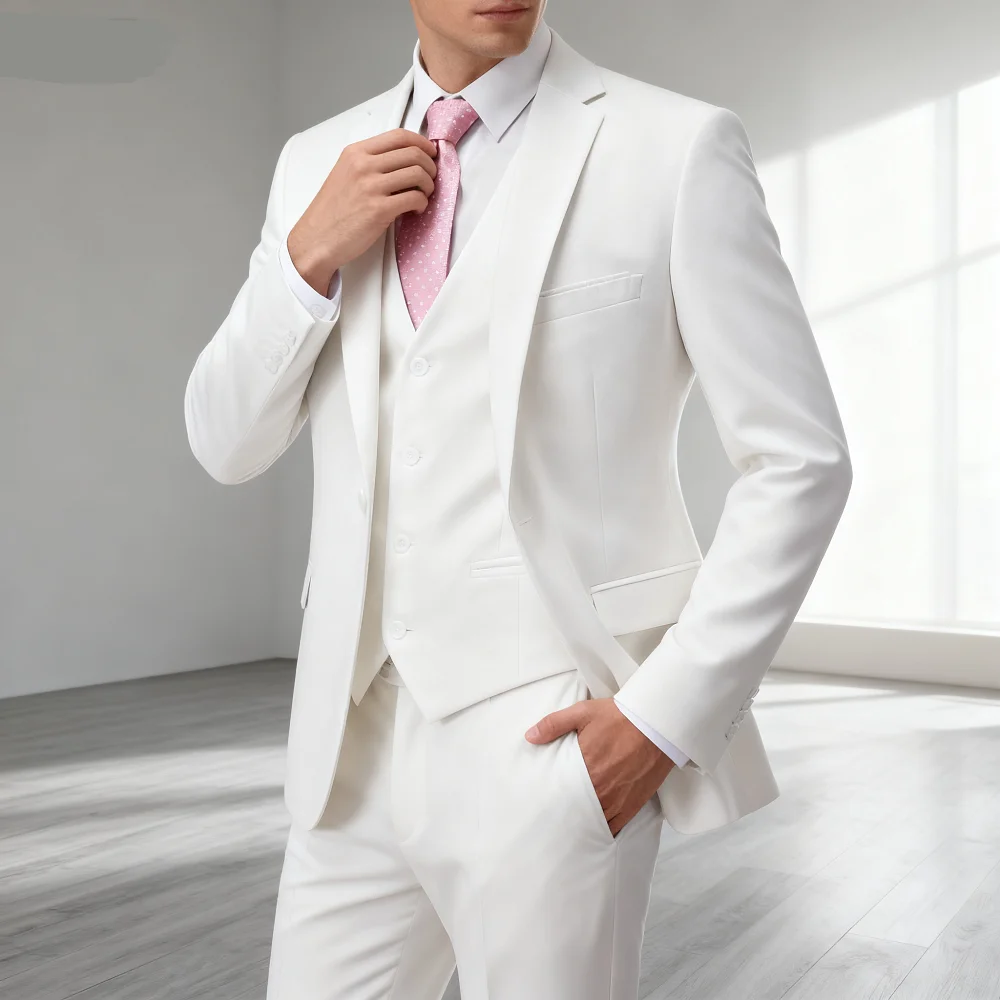 

Men's 3 Piece Notch Lapel Marfim Smoking Suit Casual Formal Dinner Dance Party Wear Fitted Groomsmen Wedding Attire