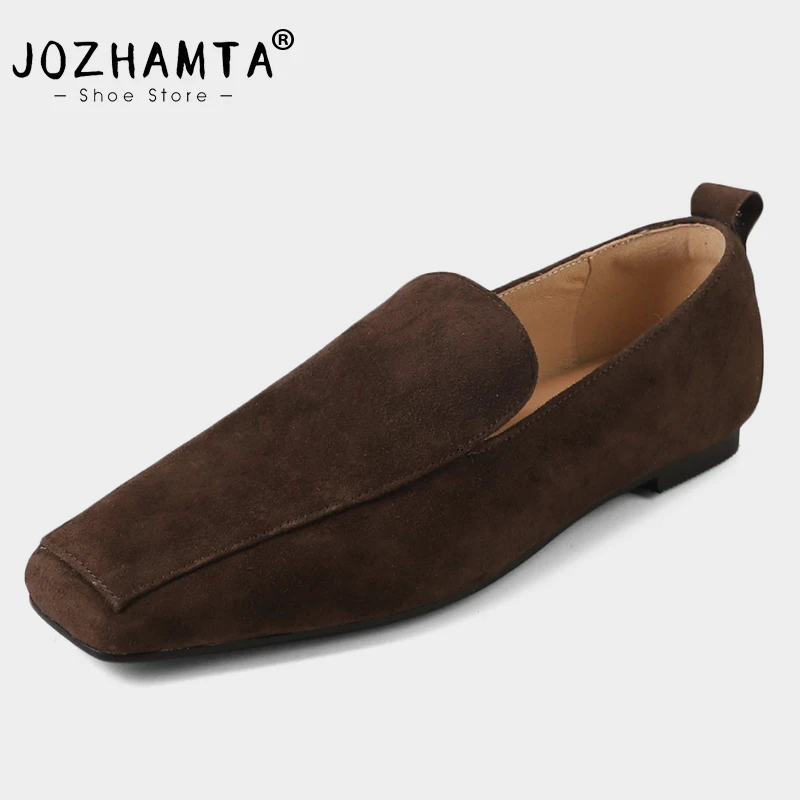 JOZHAMTA Women Casual Flats Loafers Shoes Suede Real Leather Slip On Low Heels Shoes Spring Office Lady Daily Dress Size 34-40