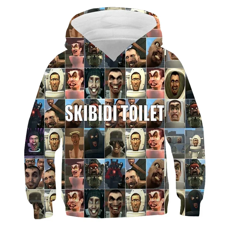 Skibidi เสื้อมีฮู้ดเด็กหญิงเด็กชายสวมหัวสำหรับห้องน้ำเสื้อสเวตเชิ้ตพิมพ์ลายการ์ตูนสำหรับผู้ชาย Baju anak ชุดกีฬา