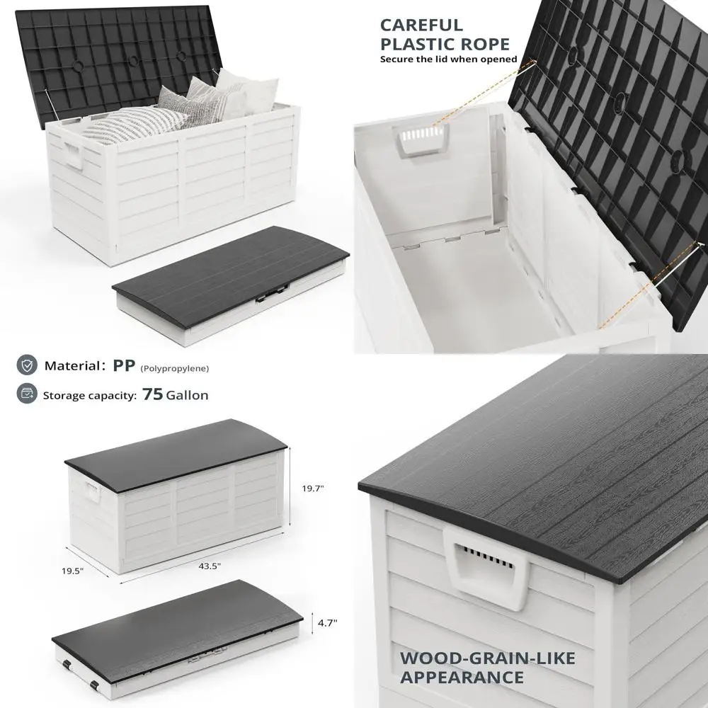 

75 Gallon Weather-Resistant Outdoor Storage Box with Lid for Patio, Deck, Garden, Pool, and Yard in White