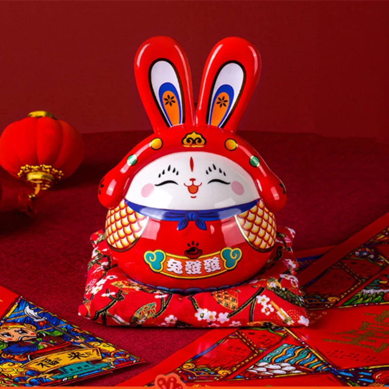 

Ceramic Zodiac Rabbit Piggy Bank Gift Box Japanese Lucky Rabbit Money Box Ceramic Coin Jar Store Cashier Decoration Ornaments