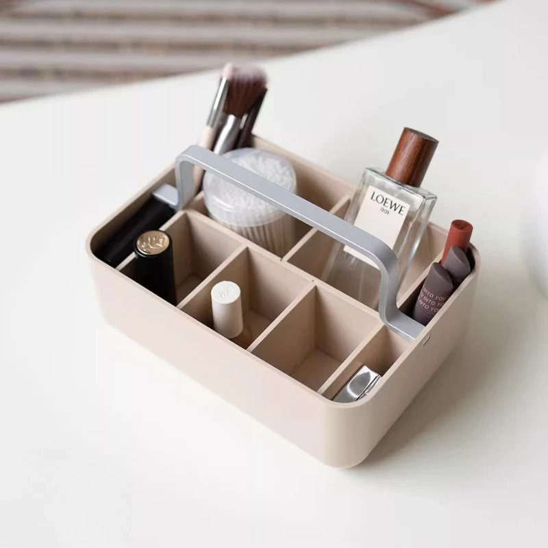 

Nordic Handheld Desktop Storage Box, Portable Cosmetic Organizer, Compartmented Rectangular Plastic Box, Multi-Purpose Storage