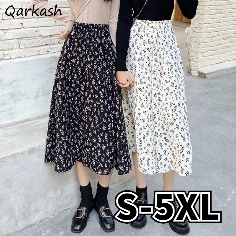 

Floral Midi Skirts Women S-5XL Temper Loose Prairie Style Aesthetic High Waisted Streetwear Lady Faldas All-match Holiday Daily