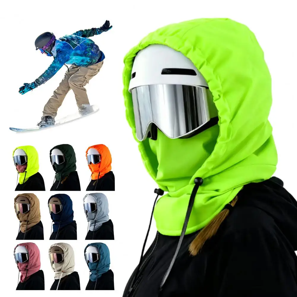 

Skiing Hat Waterproof 3-in-1 Thickened Fleece Lining Outdoor Riding Headgear Adjustable Drawstring Snowproof Thermal Hood