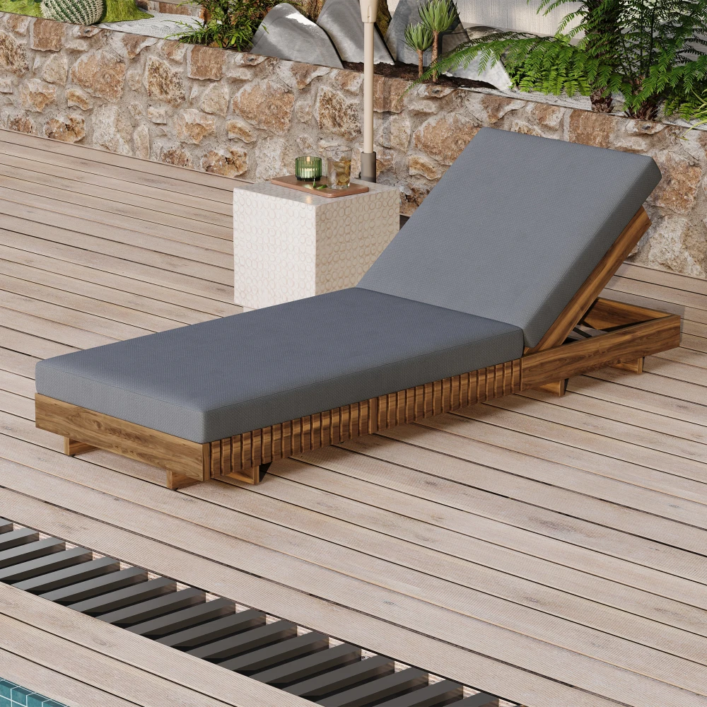 

YQXH Набор шезлонгов для отдыха, массив акации с подушкой LOUNGE (темно-серый) — доступная версия кремового цвета в тон
