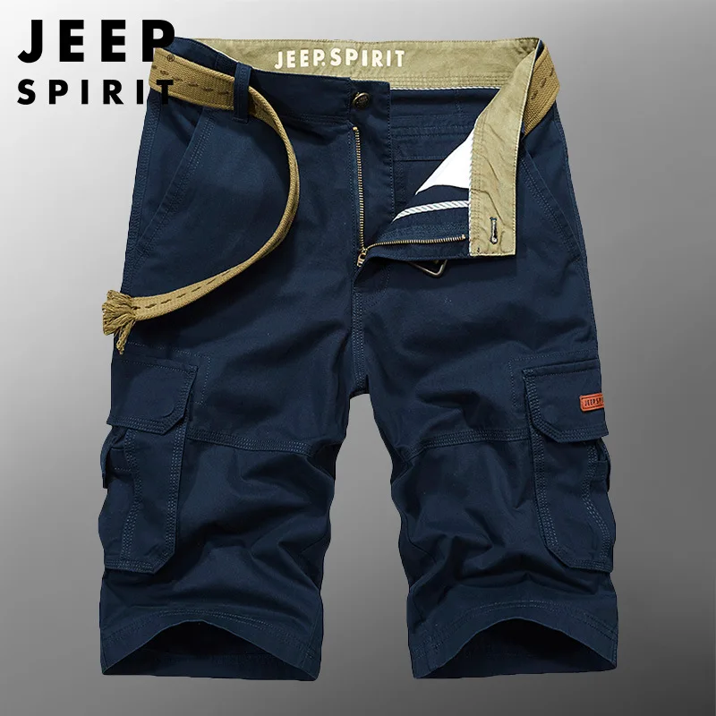 JEEP SPIRIT Men overalls shorts outdoor casual 100% cotton pants loose multi-pocket comfortable breathable five-point pants