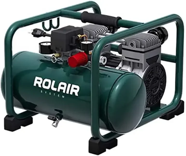 Hand Carry Portable 2HP Air Compressor Rolair JC20 Quiet 70dB 115 Volt Cast Aluminum Cylinder with Stainless Steel Reed