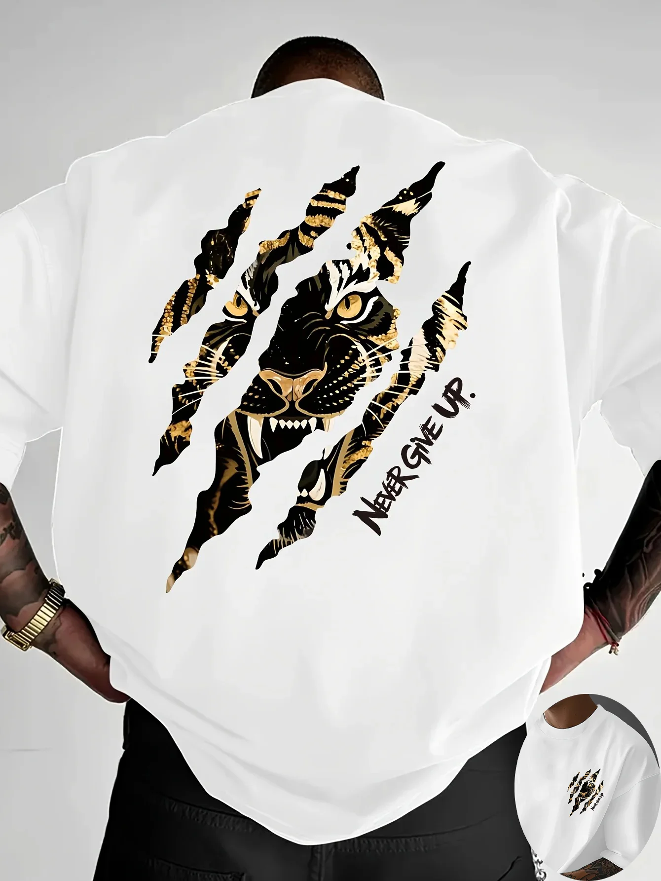 Family Matching T‑Shirt Golden Tiger Claw Scratch Inspirational Slogan Back Print Parent‑Child Loose Casual Streetwear Tee