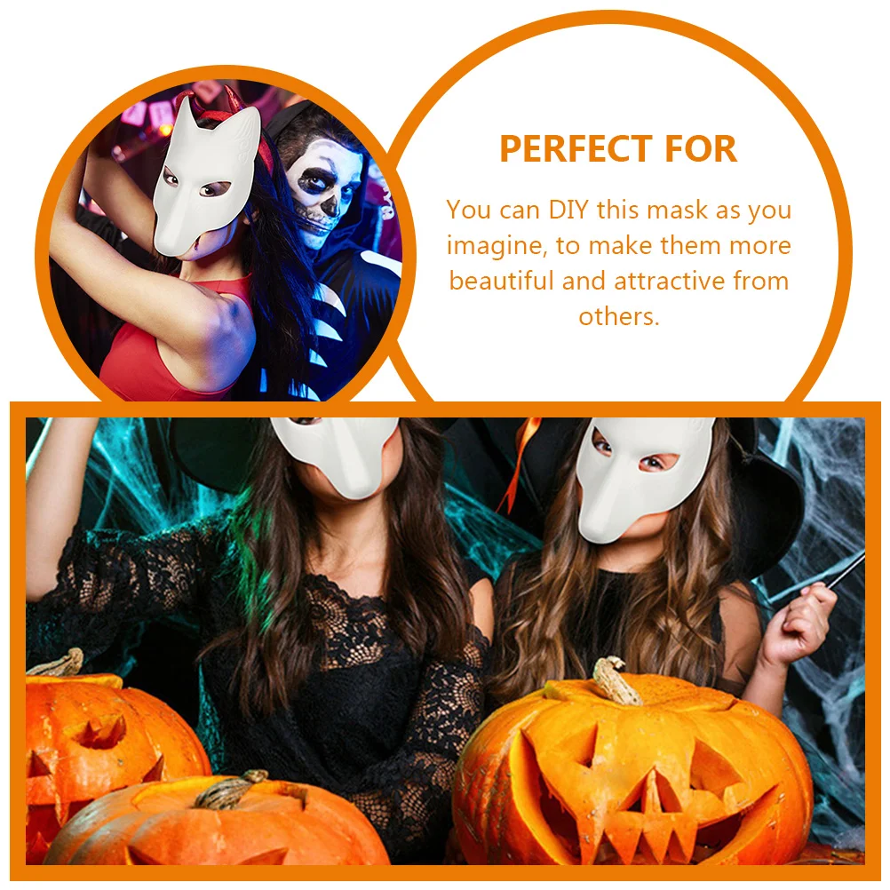 3 Pcs White Paper Halloween Fox Mask Blank Unpainted Cosplay Masquerade Party Costume Accessories Miss Masks DIY 02X25X28CM Pu