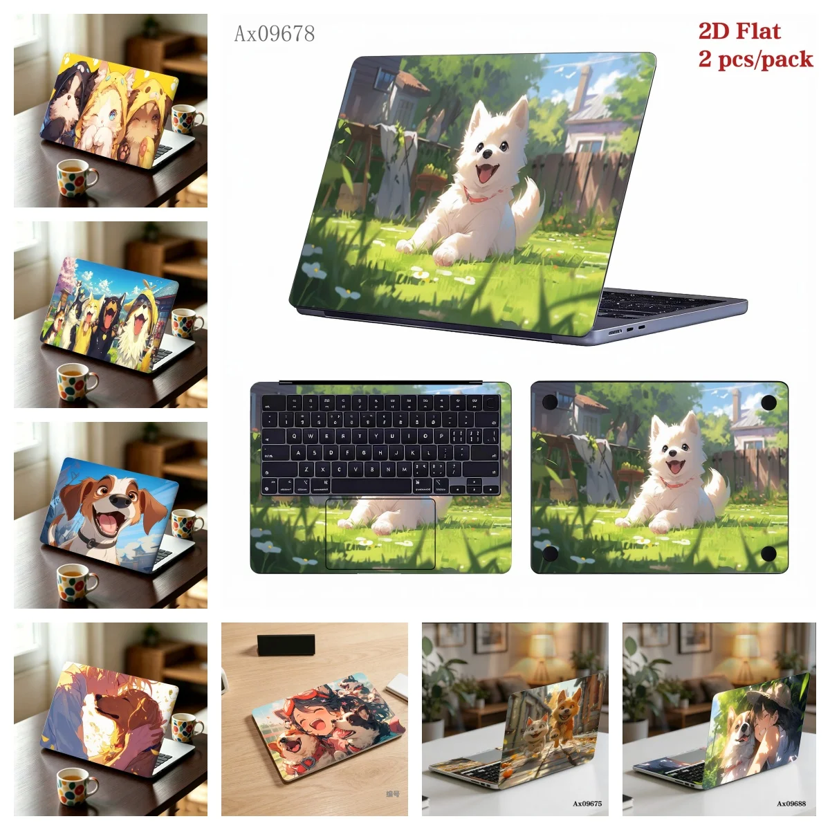 2 Pcs/pack Cute Anime Pet Dog Laptop Decal, Self‑Adhesive Vinyl Anti‑Scratch  Notebook Skin Sticker for Laptop Shell Decoration