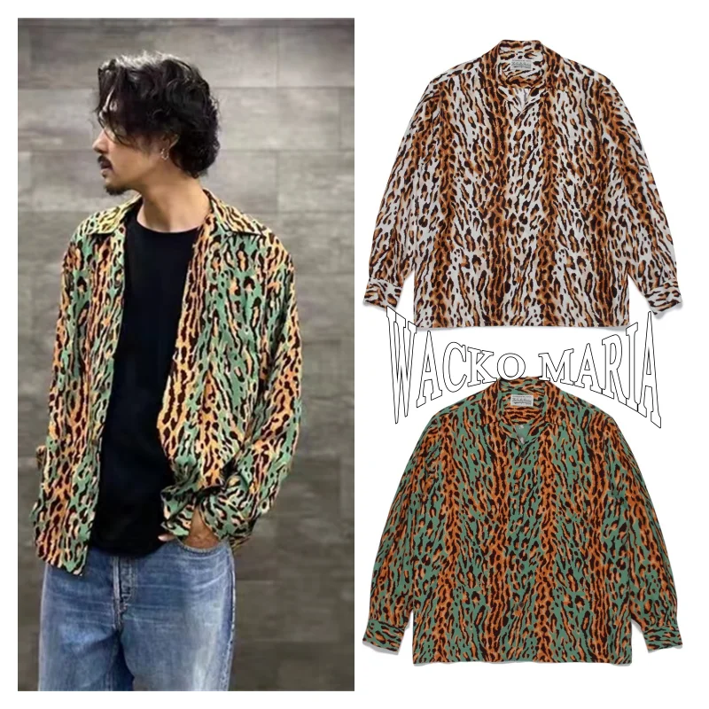 Mens Womens WACKO MARIA Trendy Brand Autumn Winter New Classic Leopard Japanese Harajuku Hawaii Long Sleeve Shirt