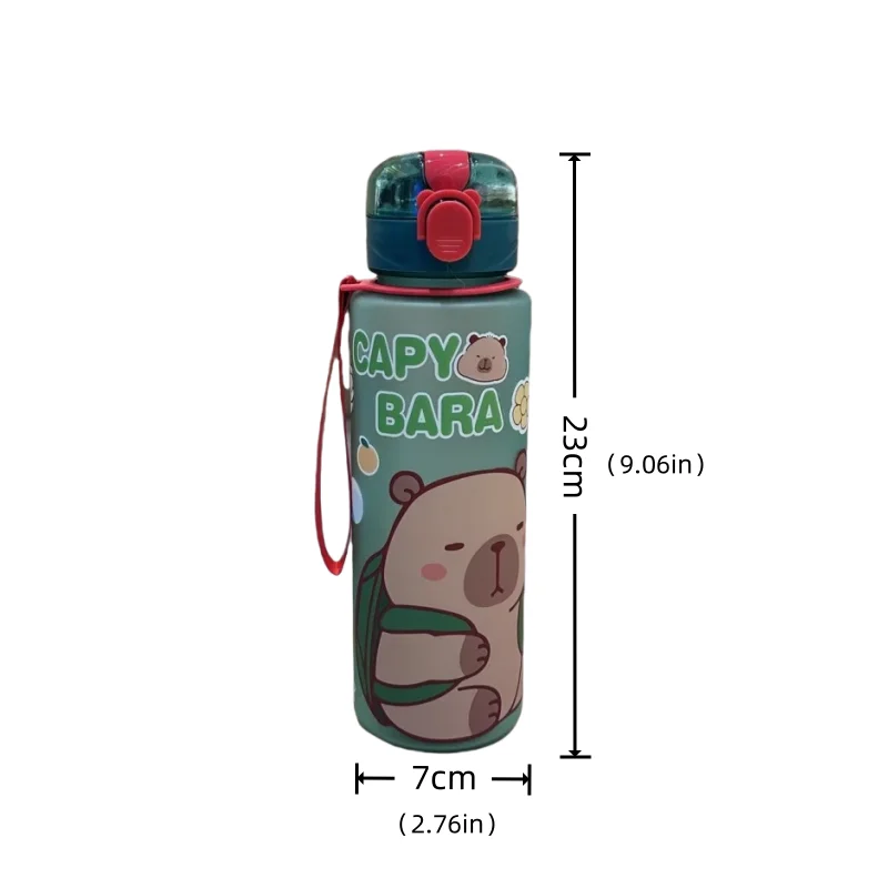 Botella de agua de capibara de dibujos animados para niños, vaso de agua de plástico a prueba de fugas con pajita de silicona, portátil, para viajes al aire libre, 750ml