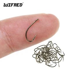 Wifreo 100/200pcs Fine Wire Nymph Curved Hook Fly Fishing Dry Fly Hook Bronze Finish Small Fly Lures Tying Materials 12 14 16 18