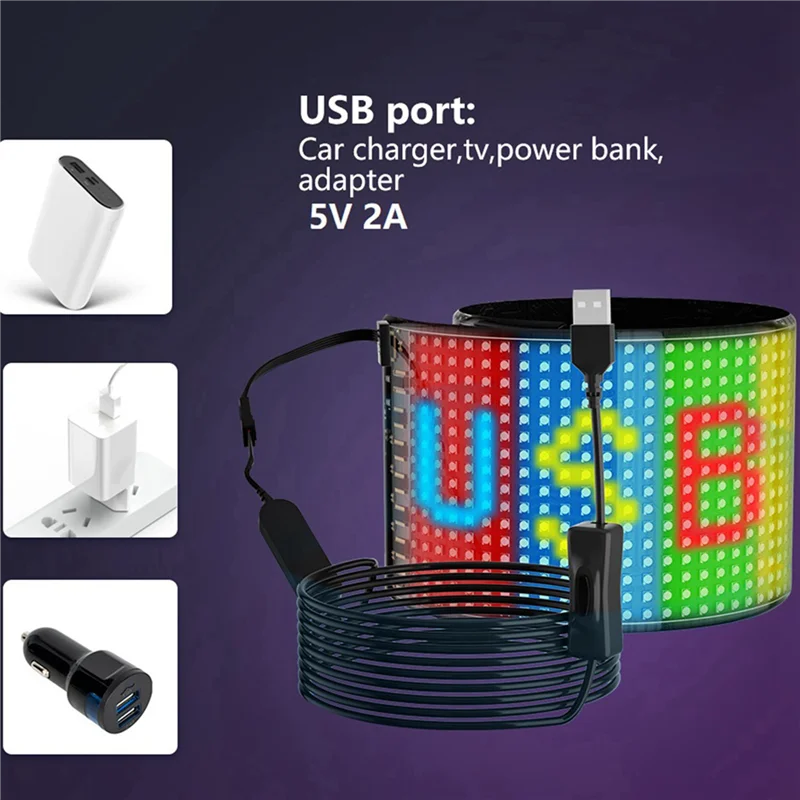 New-2X LED 픽셀 패널, USB 5V 유연한 LED 모듈 RGB 스크롤 텍스트 애니메이션 디스플레이, Bluetooth APP, 16X32 Led 7X17cm