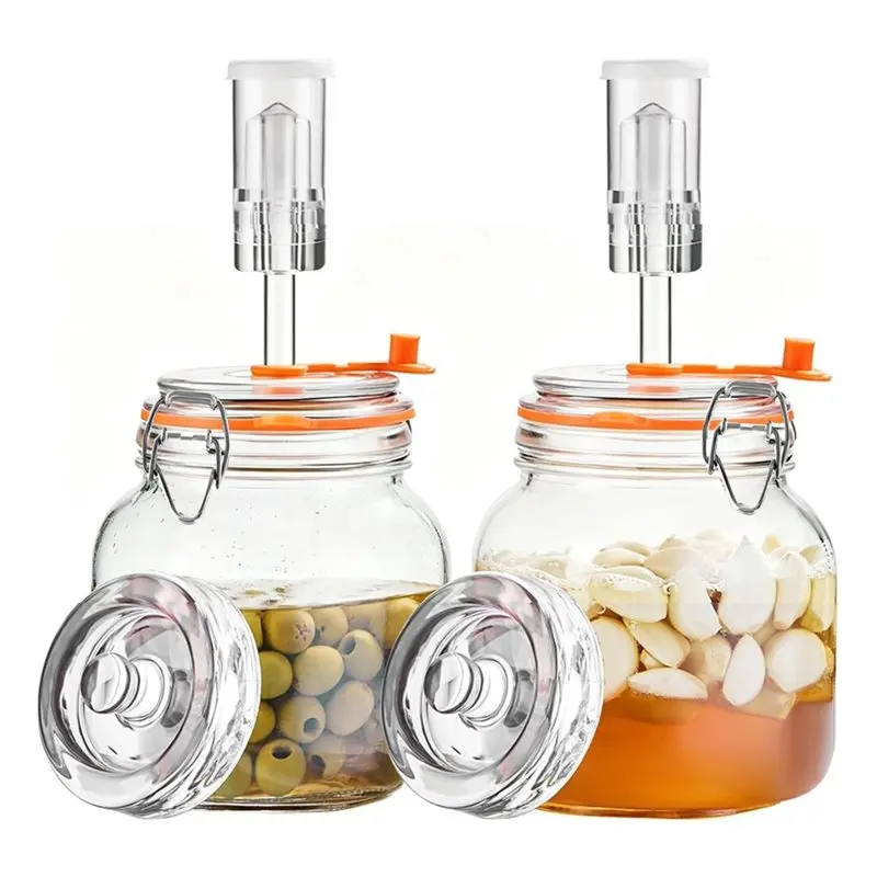 Glass Weights& Airlock Included 1L Wide Mouth Fermentation Jars, Pack Of 2 Full Fermenting Kit For Sauerkraut-AA26