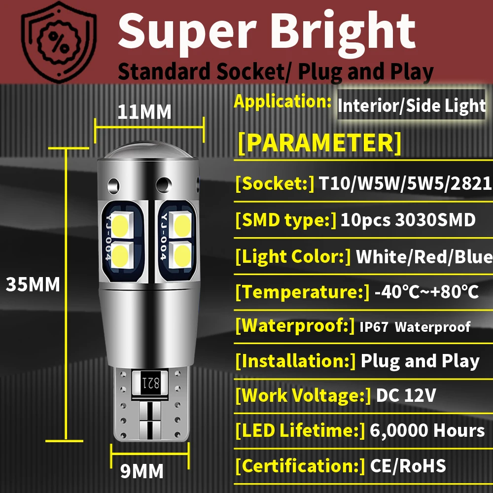 2x LED Parking Light Bulb W5W T10 Canbus For Mercedes Benz W168 W169 W246 W242 W245 W202 W203 W204 C204 CL203 S202 S203 S204 B C