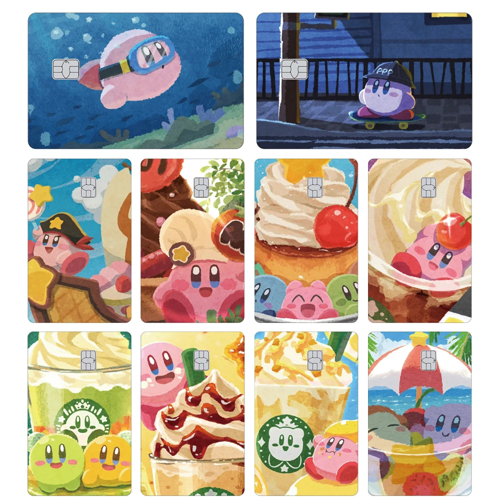 ملصقات جلدية لبطاقة الائتمان كيربي اللطيفة، ملصق غير لامع مناسب لبطاقة البنك الرئيسية VISA JCB وبطاقات IC المغناطيسية الأخرى #1