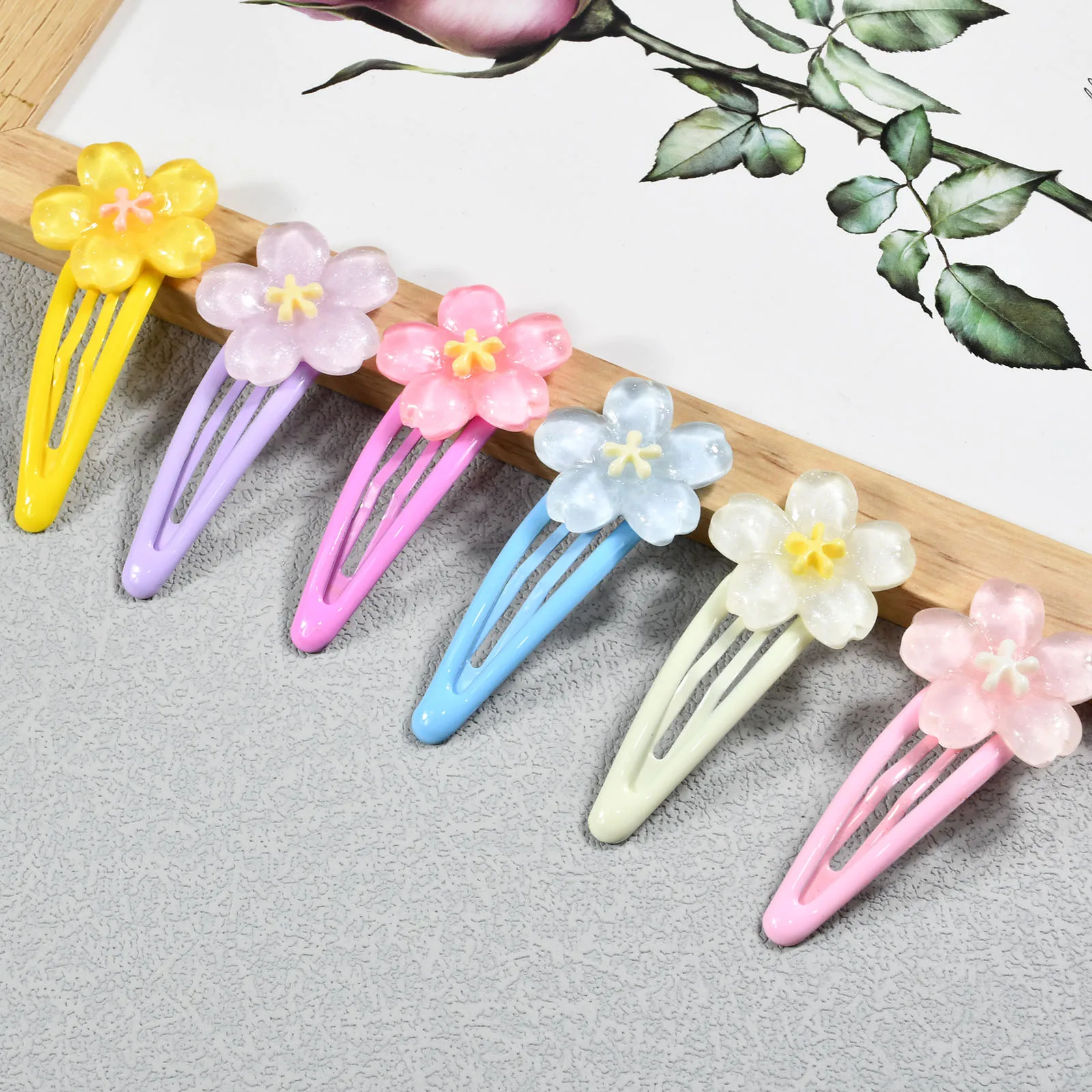 4Pcs/Set Multicolor BB Hair Clips Sweet Flowers Shape Women Side Clips For Daliy Life