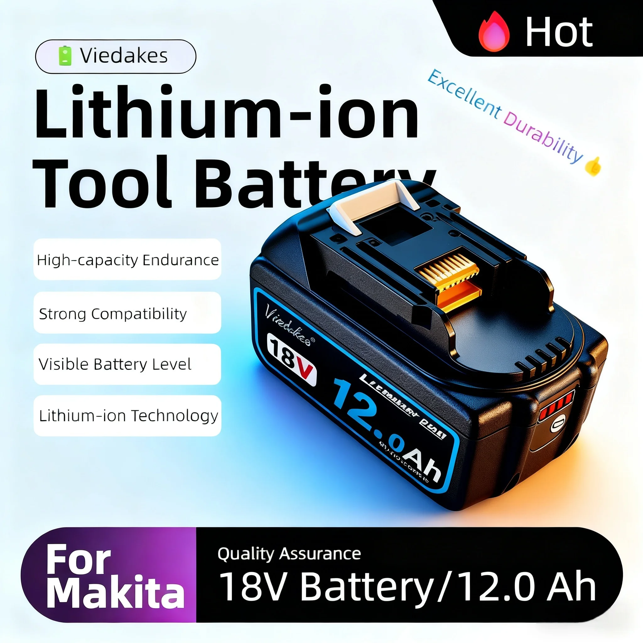 

Original for Makita Battery, 12Ah BL1860 Makita 18V battery, For Makita DGA405 DTD173 DJV182 HR140Z 18V Power Tool