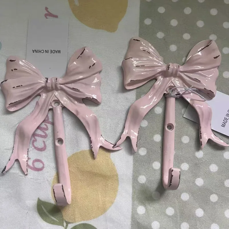 

Pink Bow Wall Hooks,Pack of 2,Shabby Chic Vintage Style,Easy Installation,Sturdy Metal